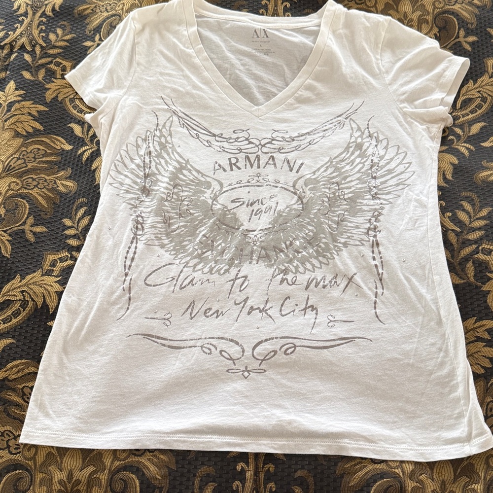 Giorgio Armani Exchange Cream Graphic Tee V neck